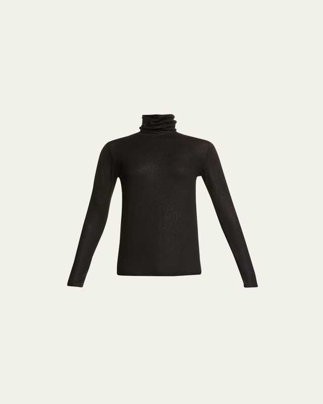 Metallic Long-Sleeve Turtleneck Top